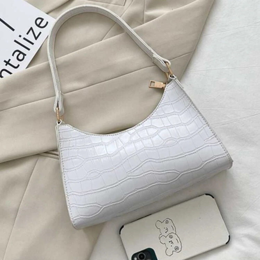 White Croc Embossed Baguette Bag - Picture 2 of 3